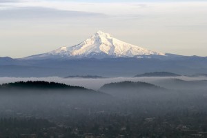 Mount Hood With Low Fog In The Valley