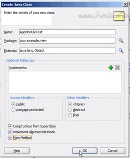Screenshot showing how to complete the Create Java Class dialog