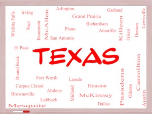 Texas State Word Cloud Concept On A Whiteboard