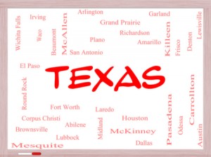 Texas State Word Cloud Concept On A Whiteboard