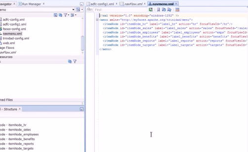 XML menu structure