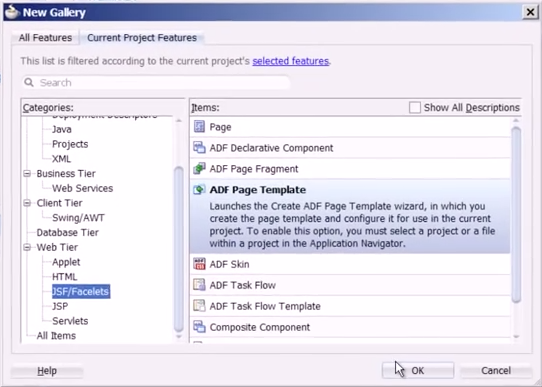 Add a new ADF Page Template selection screen