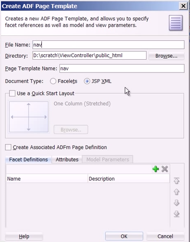 Create ADF Page Template dialog