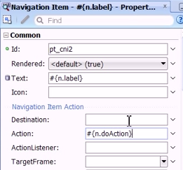 Setting the properties for the navigation item