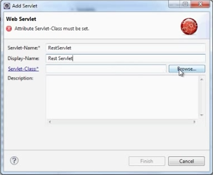 Completing the Add Servlet dialog